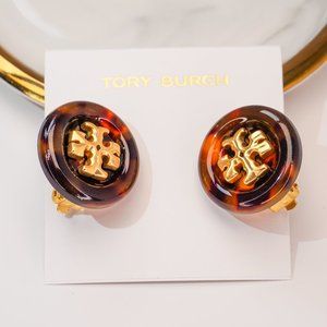 Tory Burch Button Stud Earring in Tortoise (CLIP ON) BRAND NEW